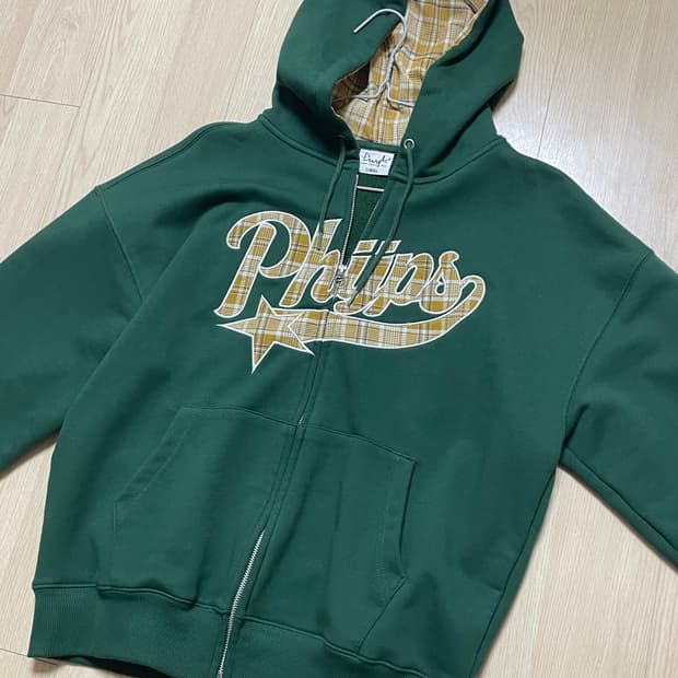 PHYPS 체크 스타테일 엘보우 패치 후드집업 포레스트 그린