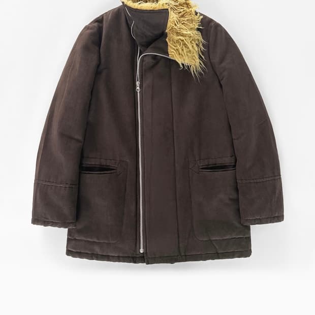 00s 스나오 쿠와하라 퍼 카라 집 업 코트 M