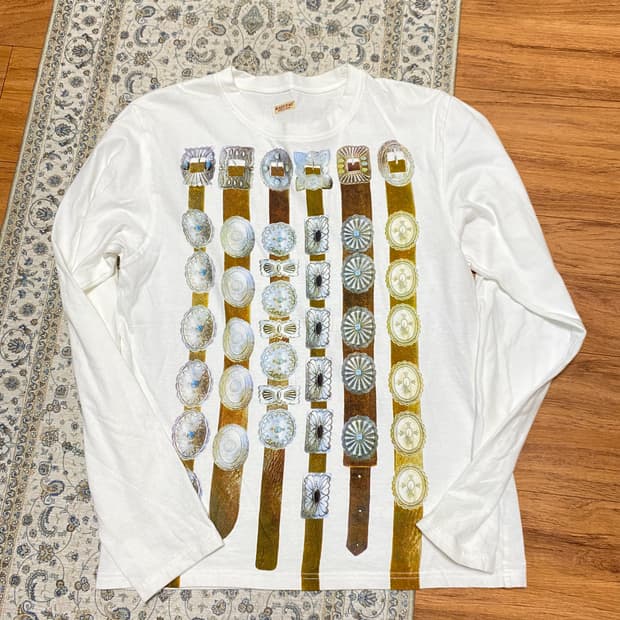 Kapital 20 코튼 콘초 프린트 저지 크루 롱 티셔츠