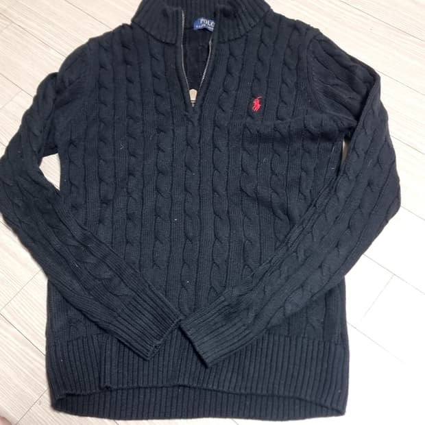 폴로 랄프로렌 블랙 케이블 니트 집업(m)