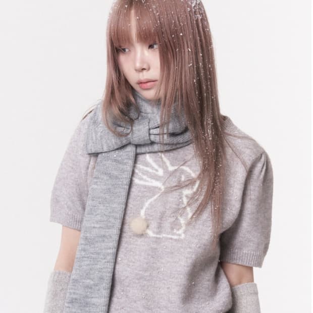 핀쿠노마루 미니 리본 머플러 그레이