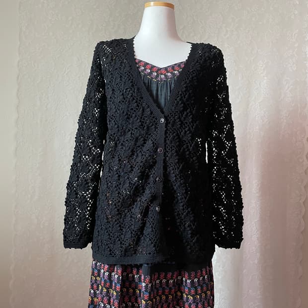 빈티지 플라워 크로셰 니트 가디건 
