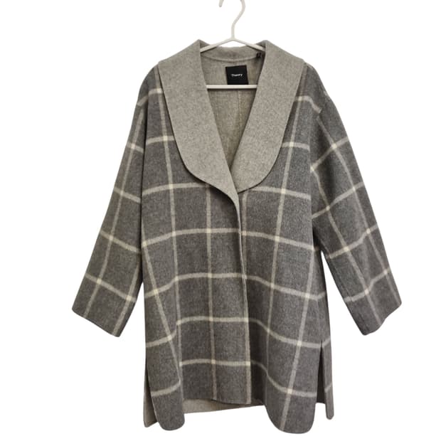 Theory 띠어리 숄 칼라 체크 코트 S