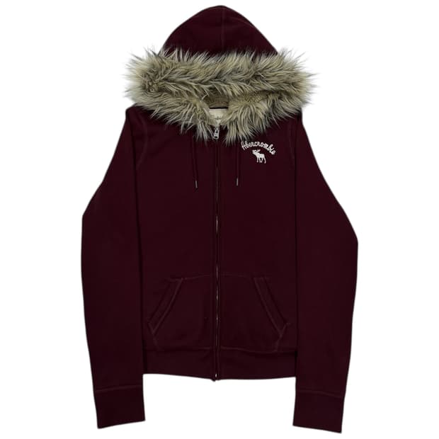 아베크롬비 빈티지 희귀 버건디 마룬 울프죠 퍼 Y2K 갸루 후드집업 L