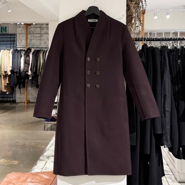 질샌더 버건디 노카라 투버튼 코트