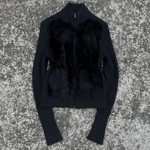 Rabbit Fur Knit Zip Up