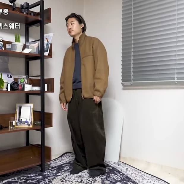 유니클로U 브러시드저지집업 블루종 브라운 xl 김진환 착용