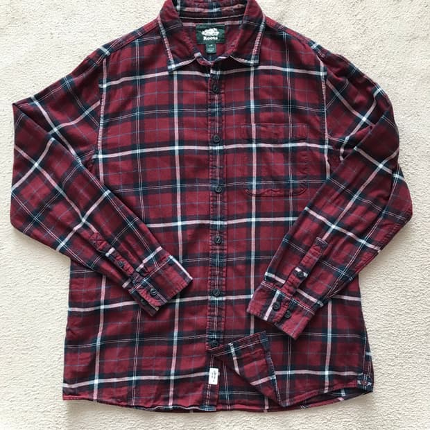 루츠 버건디 체크 면 셔츠 L