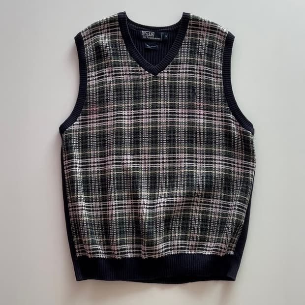 폴로 랄프로렌 체크 니트 조끼 M