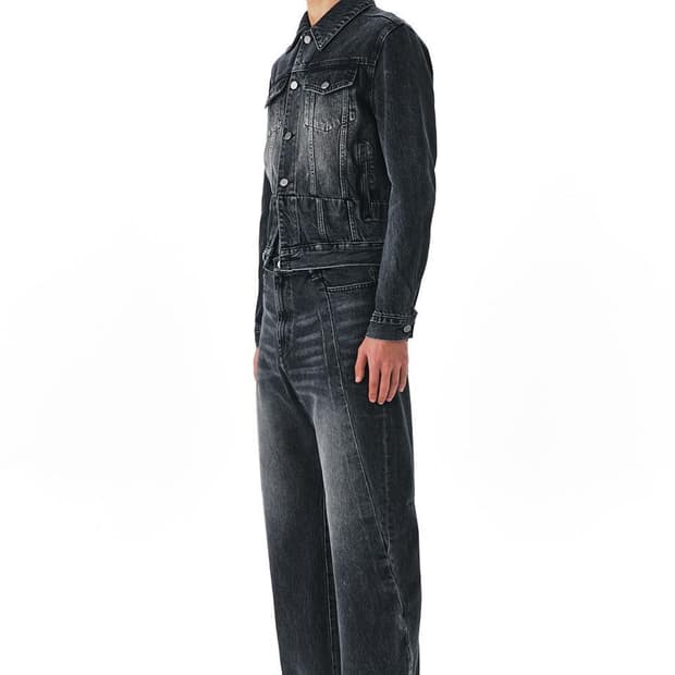 DIAGONAL CUT DENIM PANTS
