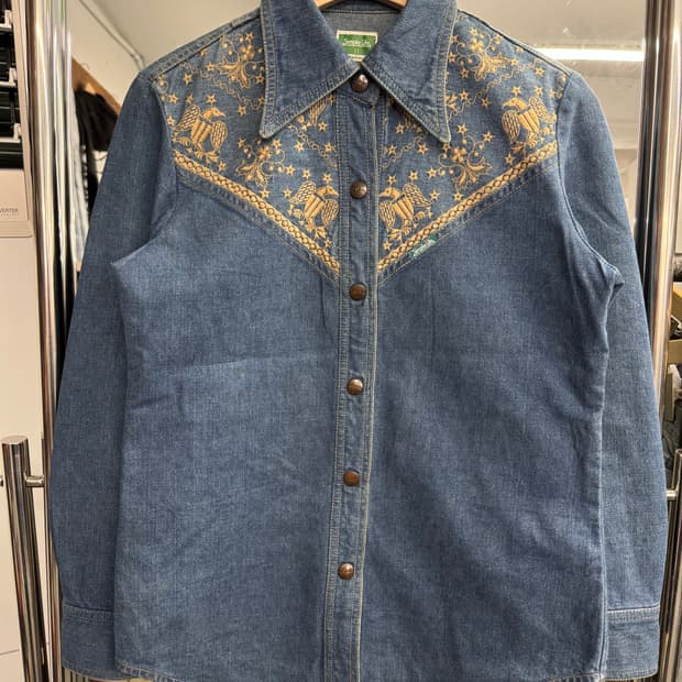 Simple Life 빈티지 여성 웨스턴 이글자수 데님셔츠