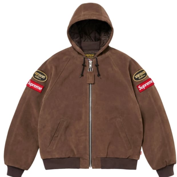 [L] 슈프림 x 밴슨 레더 후드 워크 자켓 스웨이드 - 24FW