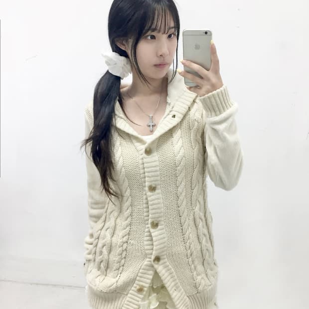 달천깔 니트 퍼 후드 가디건