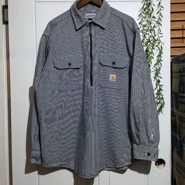 칼하트 스트라이프 하프집업 워크셔츠