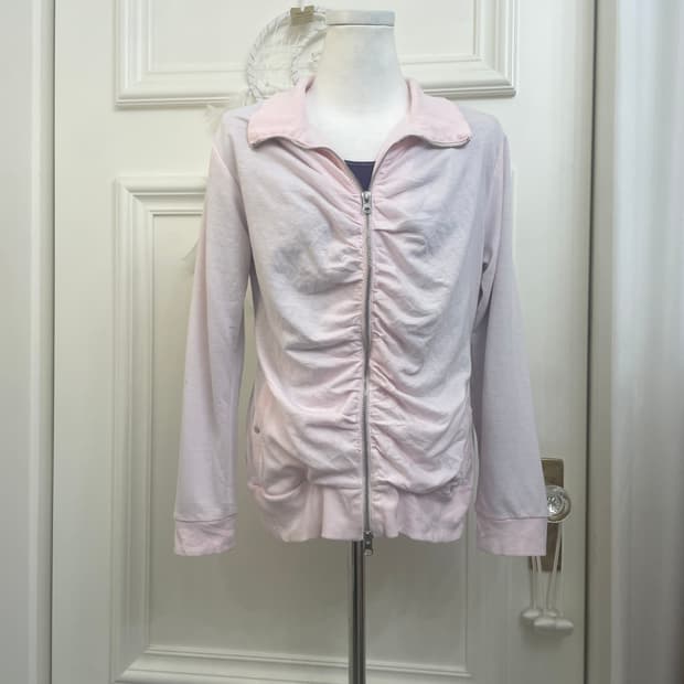 pink shirring cotton 2-way zip-up&purple