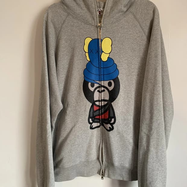 베이프 베이비 마일로 x 카우스 풀 후드집업 그레이