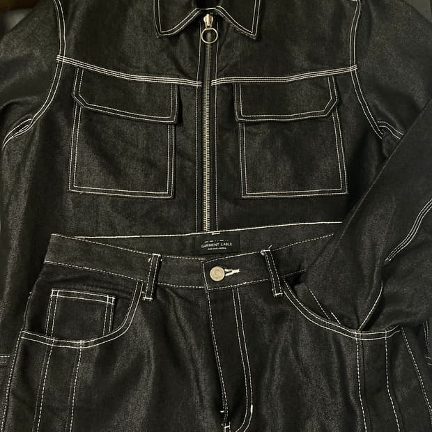 가먼트 레이블 데님 셋업