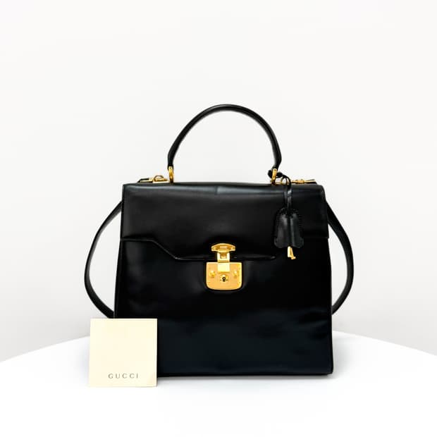 구찌 빈티지 카프스킨 레이디 락 탑 핸들 백