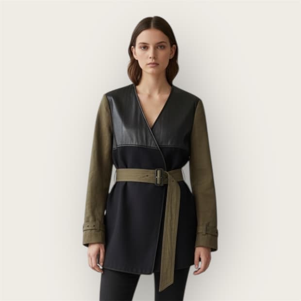 38/ 드리스반노튼 하이브리드 패널 벨티드 코트자켓