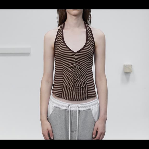 세릭 스트라이프 홀터넥 브라운