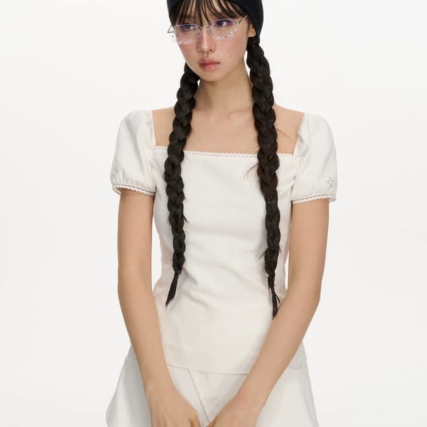 Necystudio 퍼프슬리브 스퀘어넥 티셔츠 S