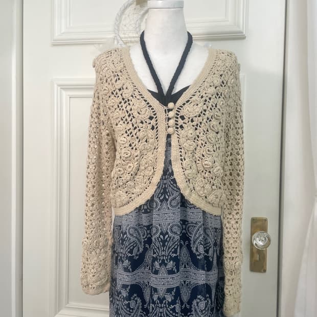 beige crochet bolero cardigan