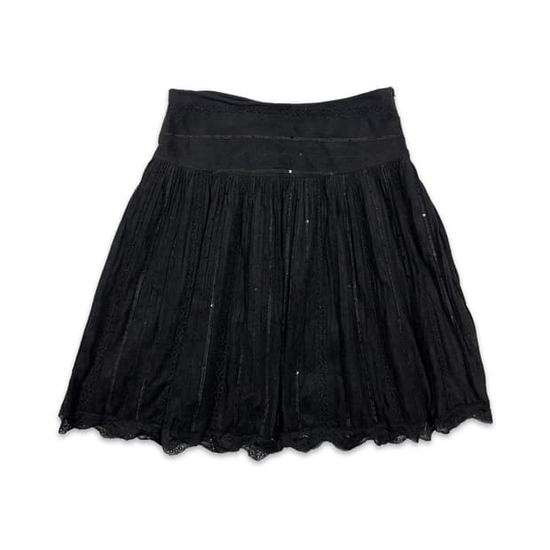 빈티지 블랙 레이스 스판콜 미디 스커트