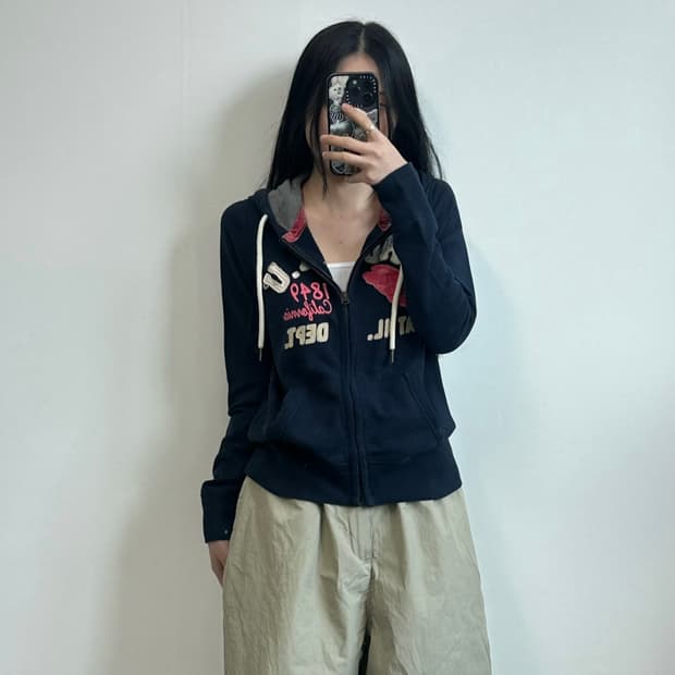 휴아유 y2k 와투케 네이비 후드집업