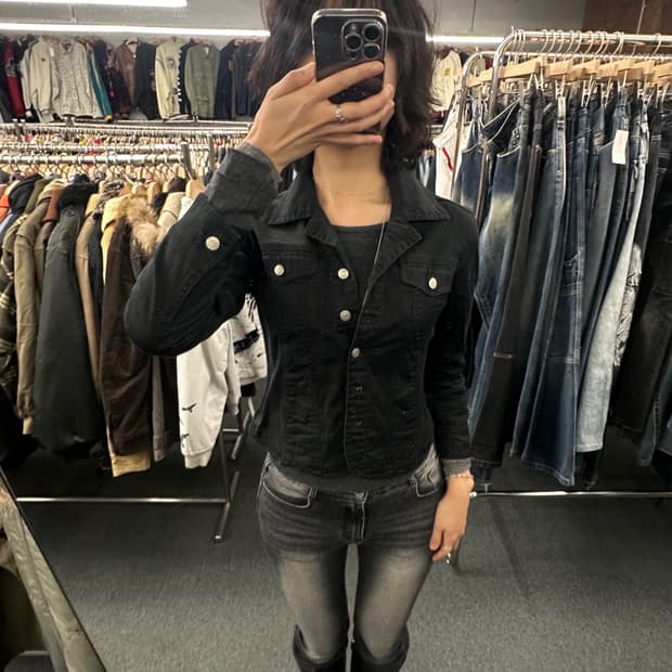 S)live a little 빈티지 여성 블랙 코튼자켓