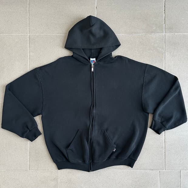 90s 빈티지 러셀 후드집업 블랙 XL