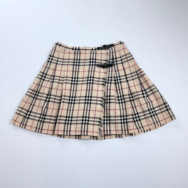 버버리 블루라벨 노바체크 가죽포인트 스커트