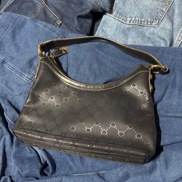 vintage love cat metalleather string bag