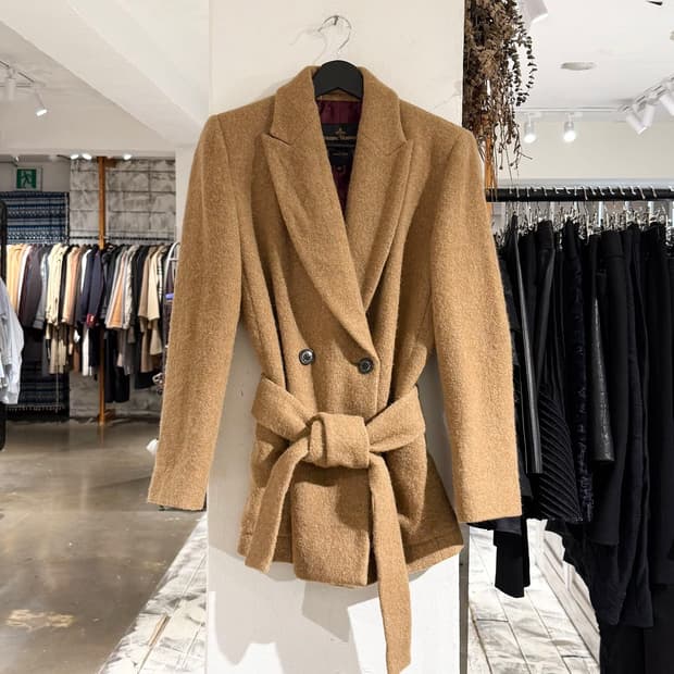 비비안 웨스트우드 베이지 울 알파카 혼방 벨티드 더블 코트