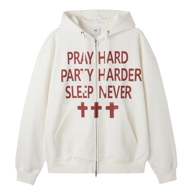 PRAY HARD 후드집업 화이트 (L)