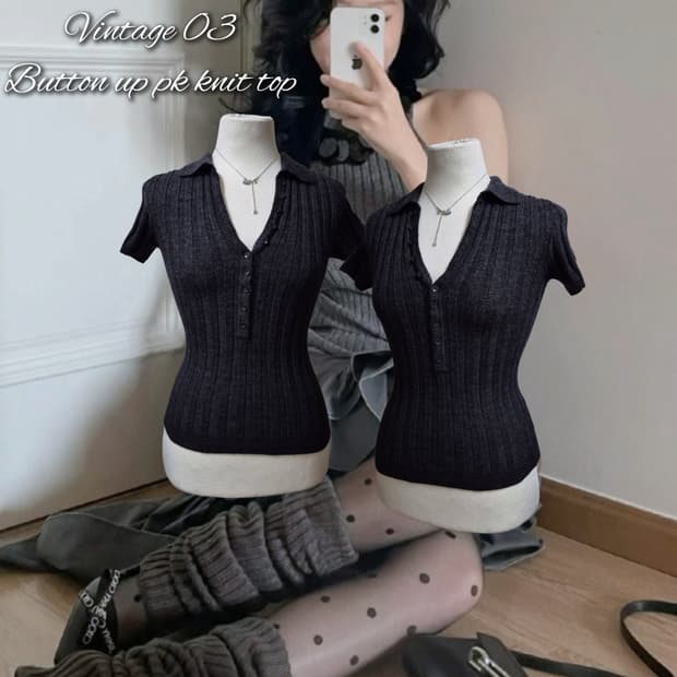 Vintage 03 Button up pk knit top
