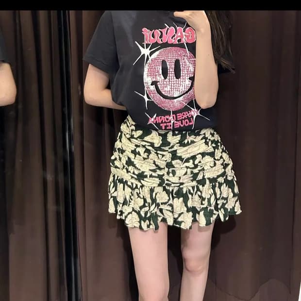 자라 리넨 플로랄 패턴 미니 스커트 xs