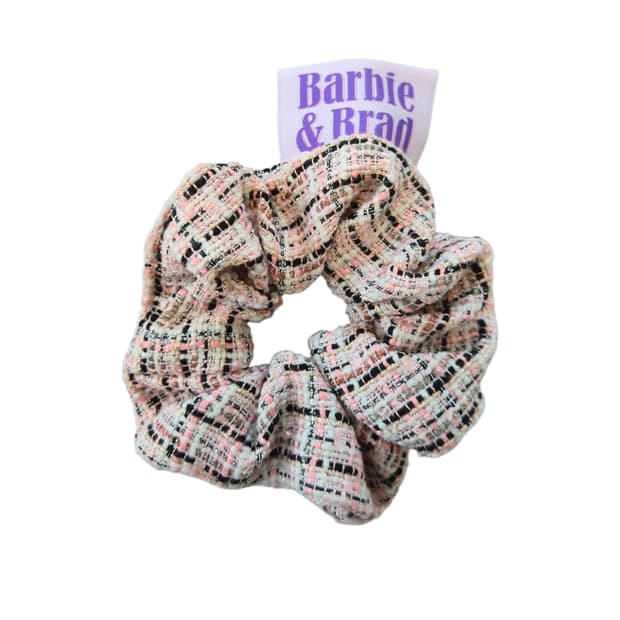 Hair scrunchie barbie 블랙 핑크 패턴 스크런치 