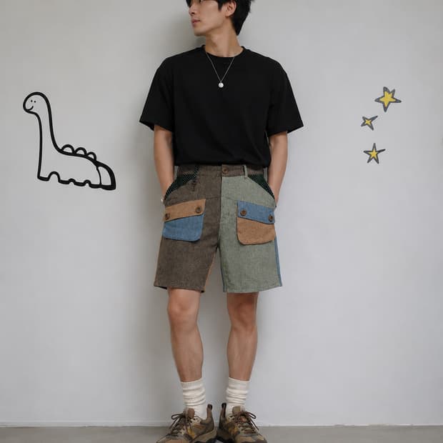 [L] Brth Breath 아메카지 패치워크 크레이지 패턴 반바지