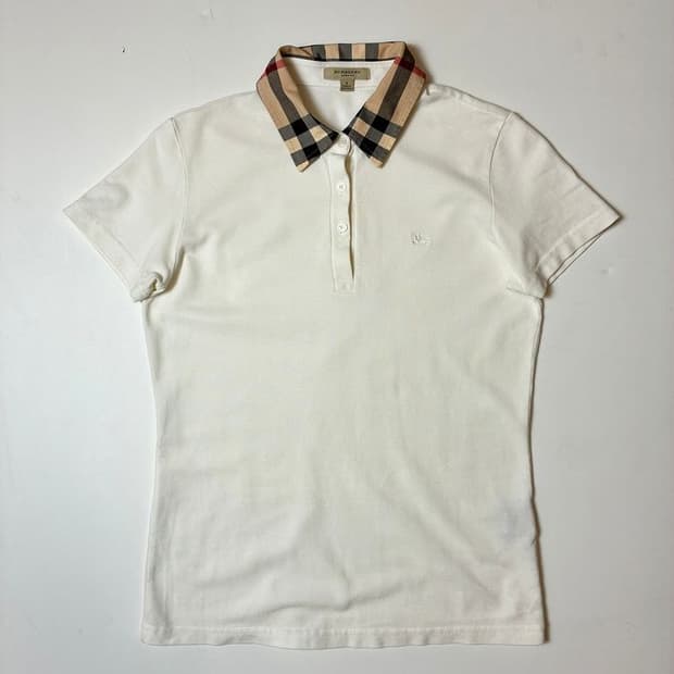 버버리 00's 체크 칼라 코튼 피케 폴로 반팔 티셔츠 PN9610