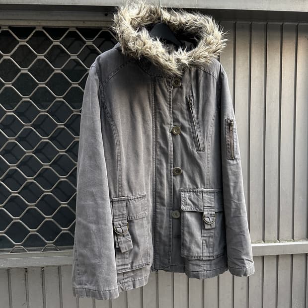 Grunge fur padded jacket