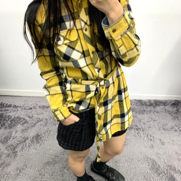 버버리 블루라벨 플란넬 체크 벨트 원피스