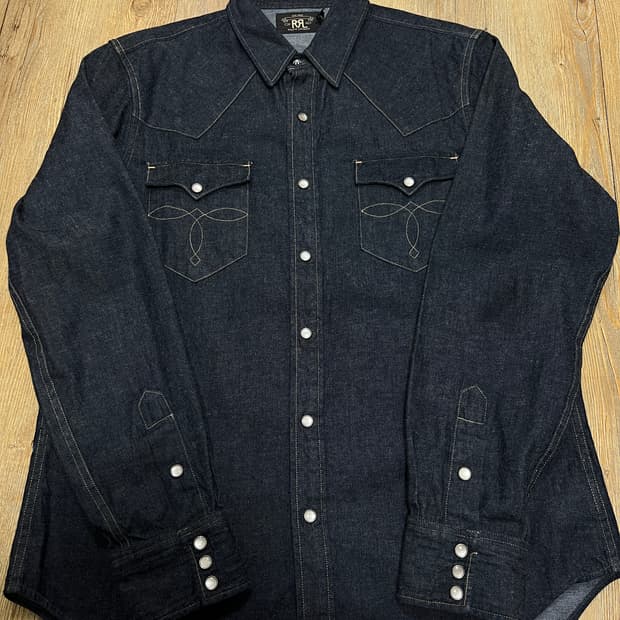 택포25) RRL 더블알엘 데님 웨스턴 셔츠 린스드 원워시 L