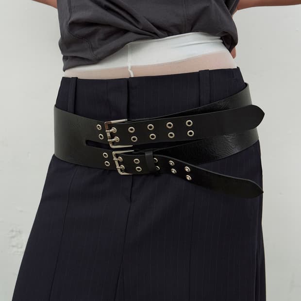 LCDC TM 와이드 더블 아일렛 레더 벨트 블랙 / 레이어드 용 가죽