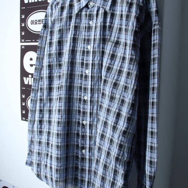 (M-XL) 에잇세컨즈 셔츠 남방 체크 블루 경량 여름-H33537