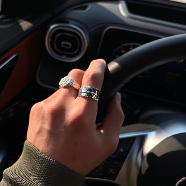 (925)페더 오픈 실버 남자반지