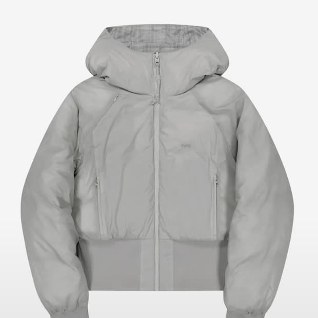 오호스 체크 리버시블 패딩 그레이