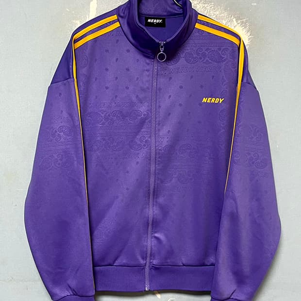 NERDY 널디 페이즐리 퍼플 트랙탑 져지 춘추 오버핏 M 95-100