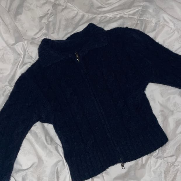 빈티지 네이비 크롭 집업 니트