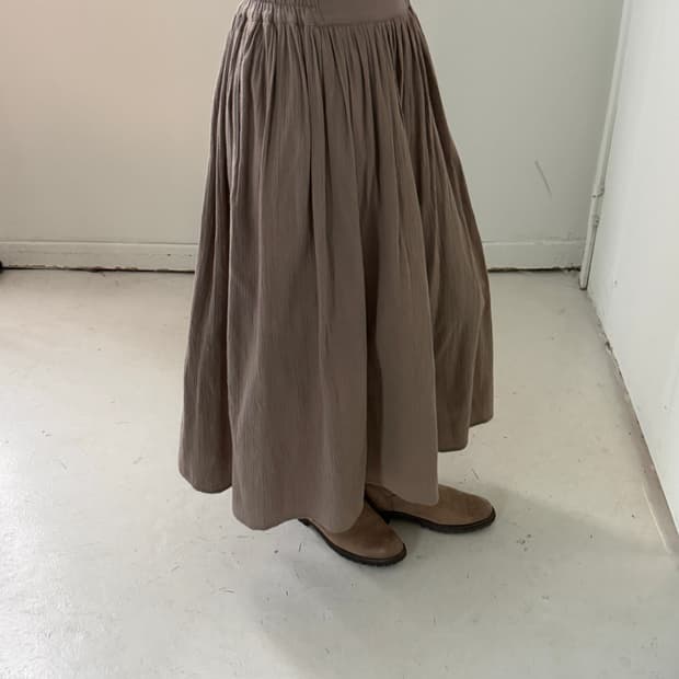 일본빈티지 모리 베이지 주름 롱스커트