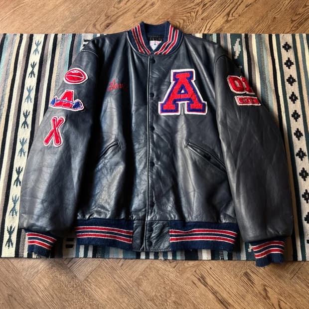 [L]90's Made in USA 올스타 리얼레더 바시티 자켓